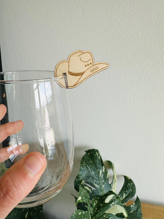 Personalized Cowboy Hat Wine Glass Charm